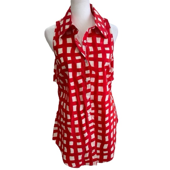 Simon Miller Shirt Loch Orange Checkered Sleeveless Button down Top Size Large - Picture 7 of 10